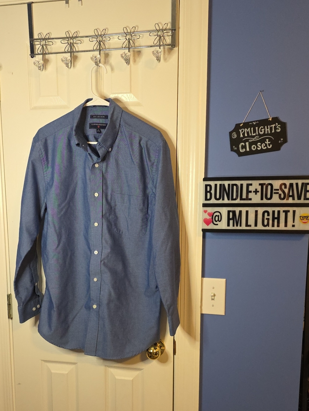 Saddlebred Button-Down Shirt Light Blue Long Sleeve 16 32/33